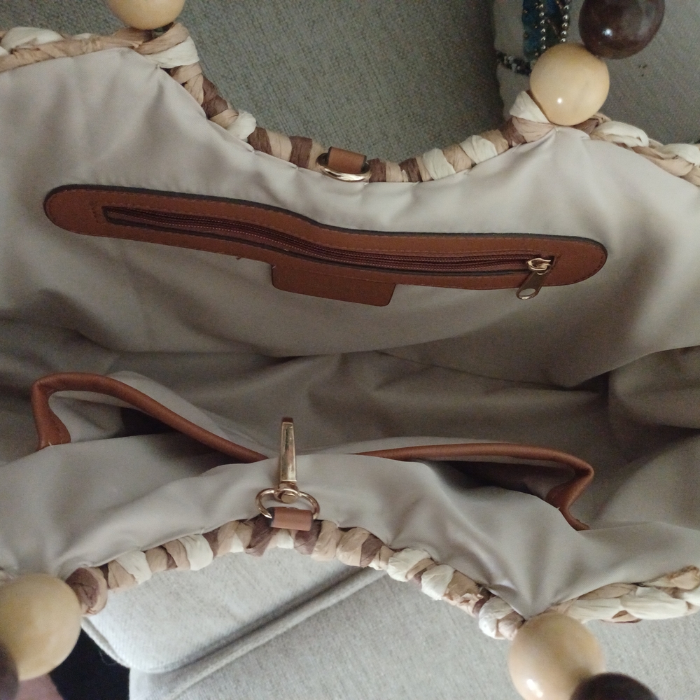 INC Brown and Cream Woven Tote Like New - Picture 3 of 7